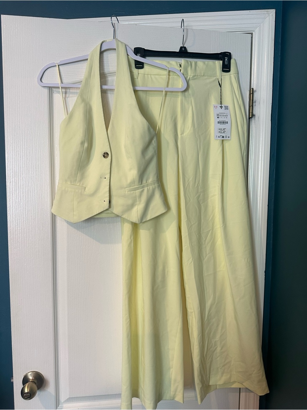 Zara Light Yellow Womens Wide-Leg Pants & Halter Vest Set